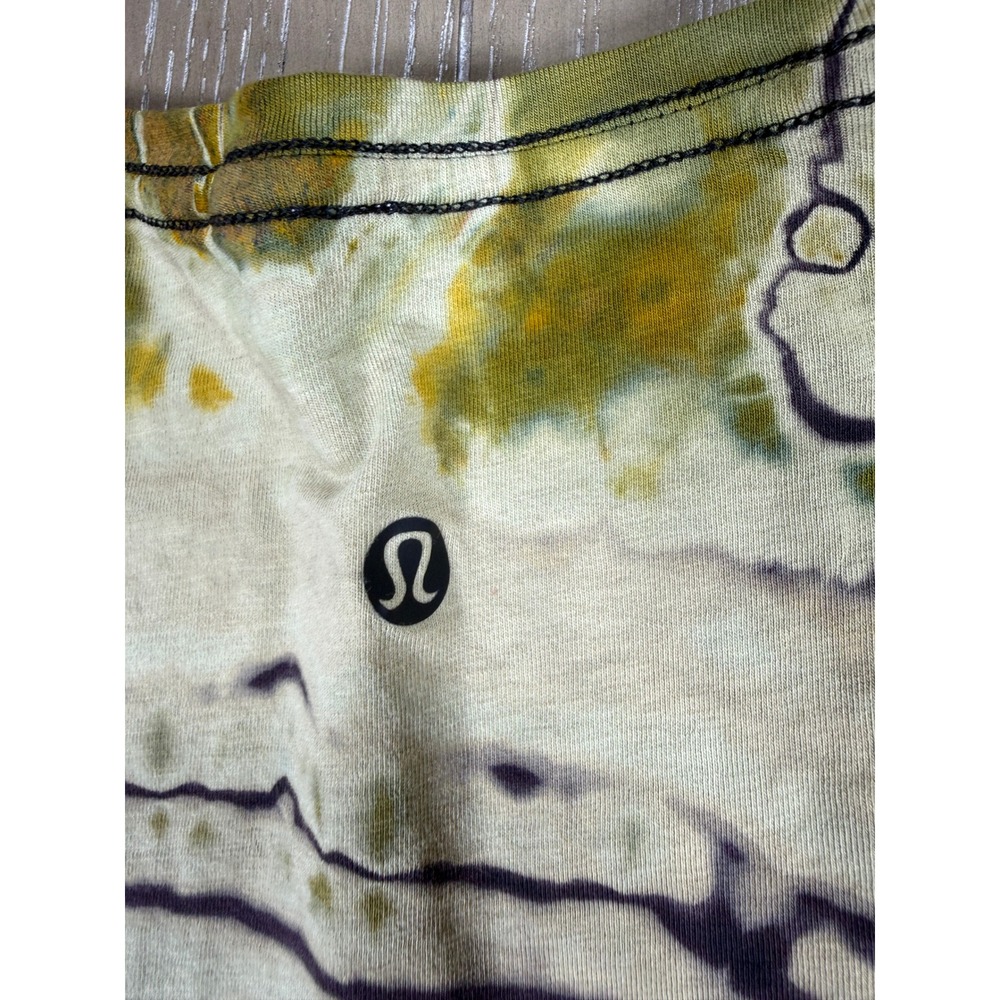 Lululemon Love Tee Shirt Womens 10/12 Green Tan Tie Dye V Neck Short Sleeve - Picture 7 of 8